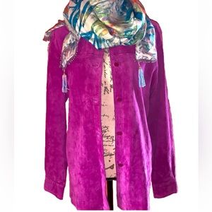 💕Vintage Y2K Bright Magenta Buttery Suede Stitch Detail Jacket